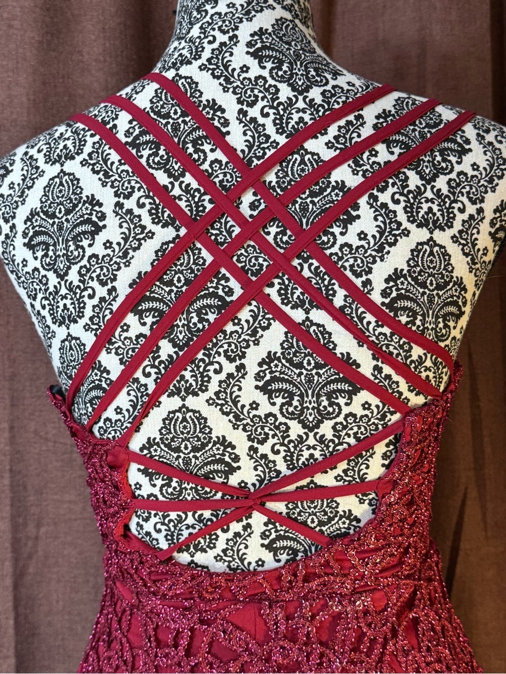 B. Darlin Glitter Lace Deep Red Fancy Strappy Formal Mini Dress size 2 - Picture 6 of 8